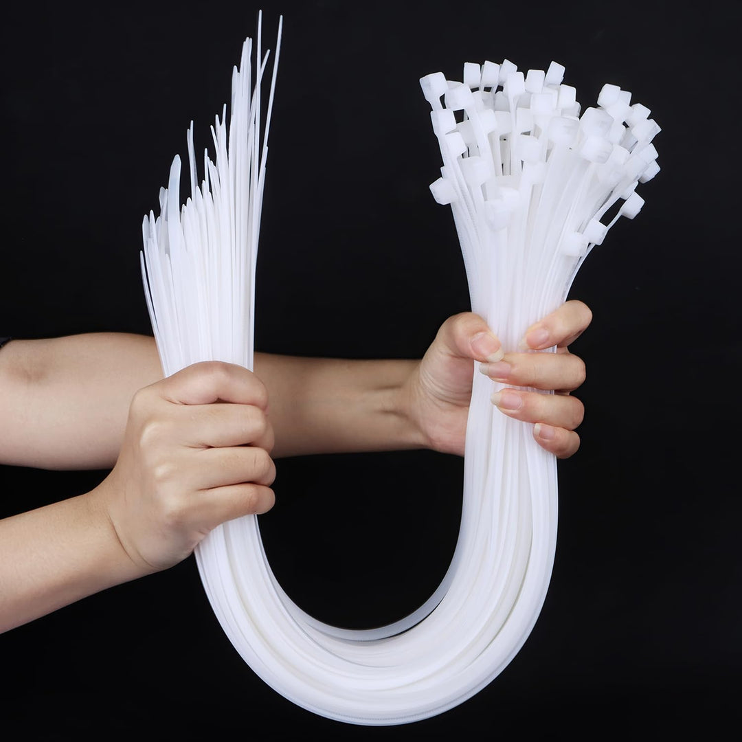 Kabelbinder Weiss Extra Lang 100 Stück 650 × 8.8mm Breit Cable Ties mit 70 kg Zugfestigkeit Kann im