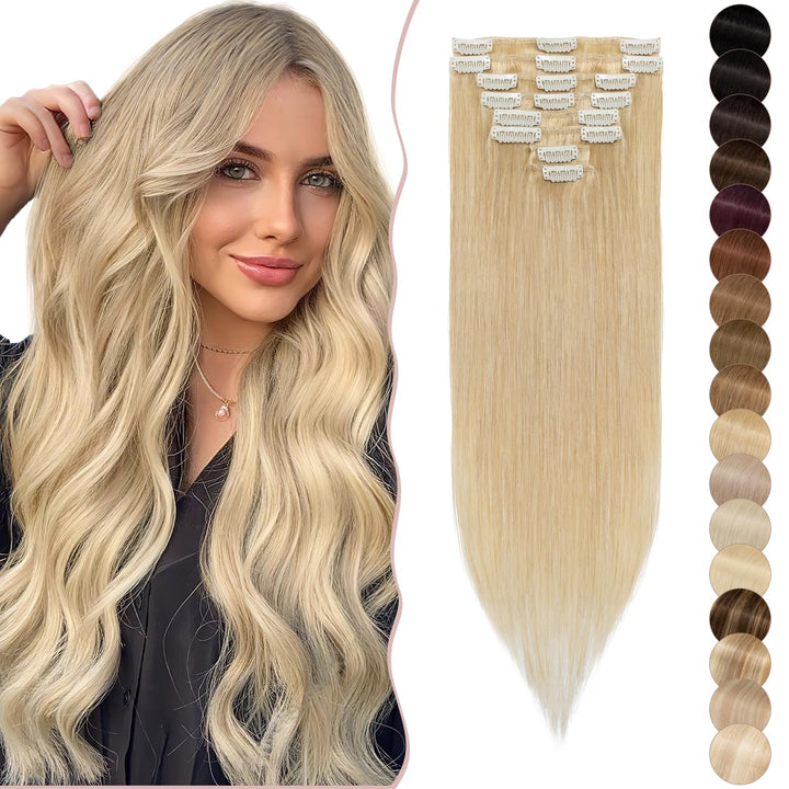 SEGO Clip in Extensions Echthaar Haarverlängerung Haarteil 8 Tressen leicht hitzebeständig glatt Mit