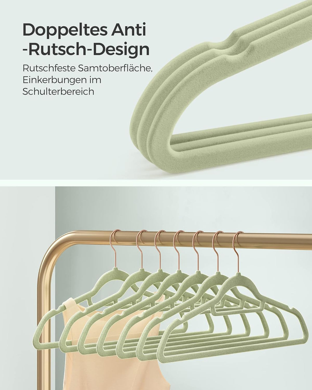 SONGMICS Kleiderbügel Samt, 50er Set, Bügel, rutschfest, kleine Stange für Krawatten, 360° drehbarer