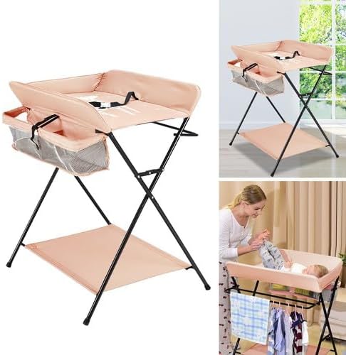 Baby Wickelkombi Klappbare Wickelkommode,Wickeltisch Mit Rollen,Mobiler Wickeltisch Mit Wickelauflag