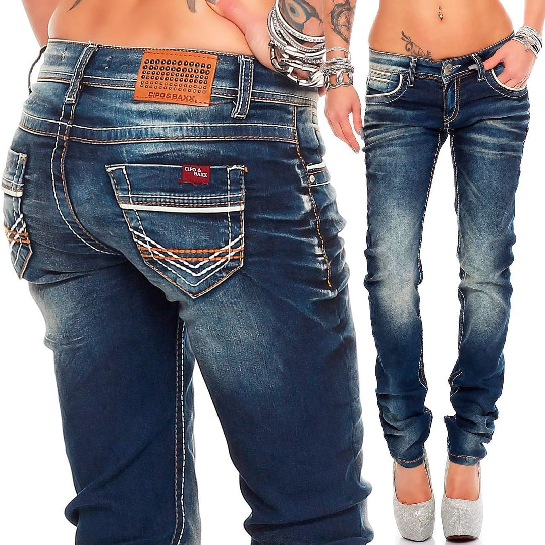 Cipo &amp; Baxx Sexy Damen Jeans Hose Hüftjeans Skinny Slim Fit Stretch Röhre Design 26W / 30L Blau - 26