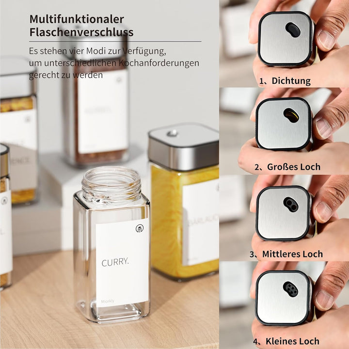 Miorkly 12 Gewürzgläser Eckig,120ML Gewürzdosen Set mit Streueinsatz,Gewürzstreuer mit Drehdeckel-St