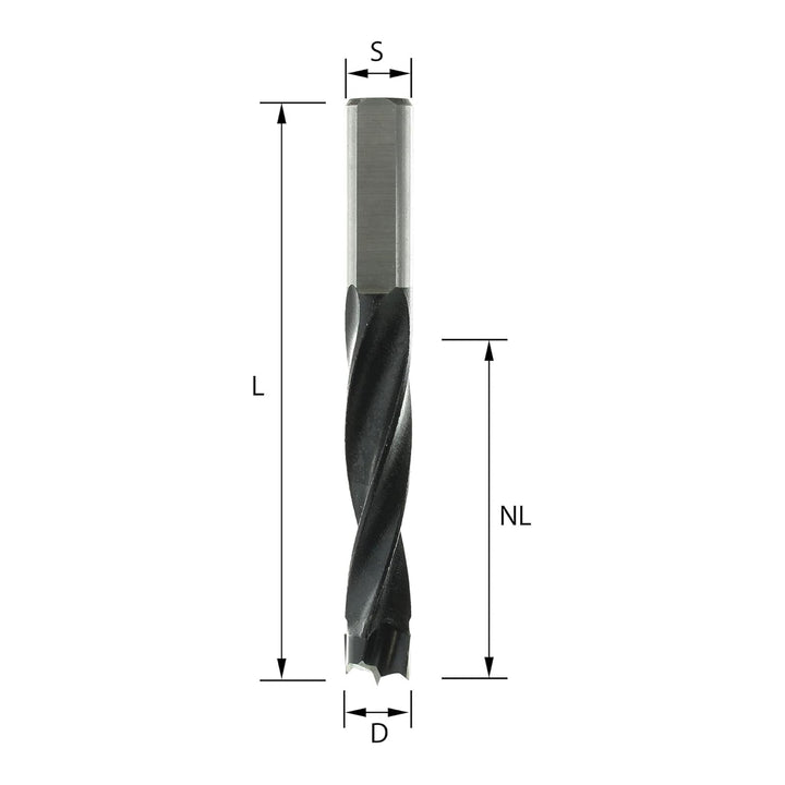 ENT 22484 Dübelbohrer HW, Schaft (S) 10 mm, Durchmesser (D) 10 mm, NL 52 mm, SL 30 mm, L 85 mm, Rech
