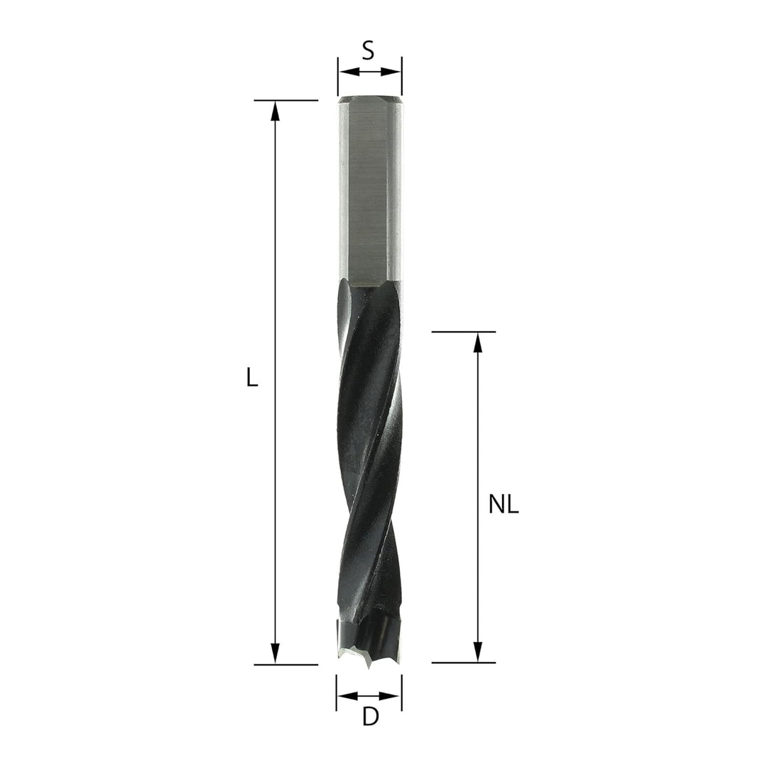 ENT 22485 Dübelbohrer HW, Schaft (S) 10 mm, Durchmesser (D) 12 mm, NL 52 mm, SL 30 mm, L 85 mm, Rech