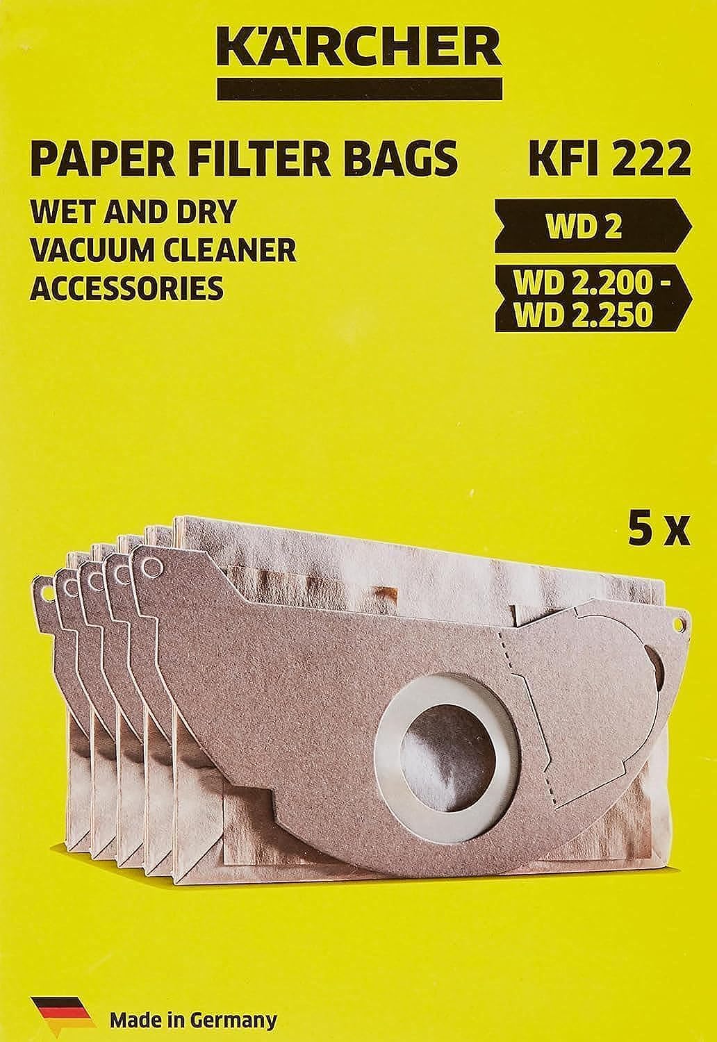 Kärcher Original Papierfilterbeutel KFI 222: 5 Stück, 2-lagig, Artikelnummer 6.904-332.0