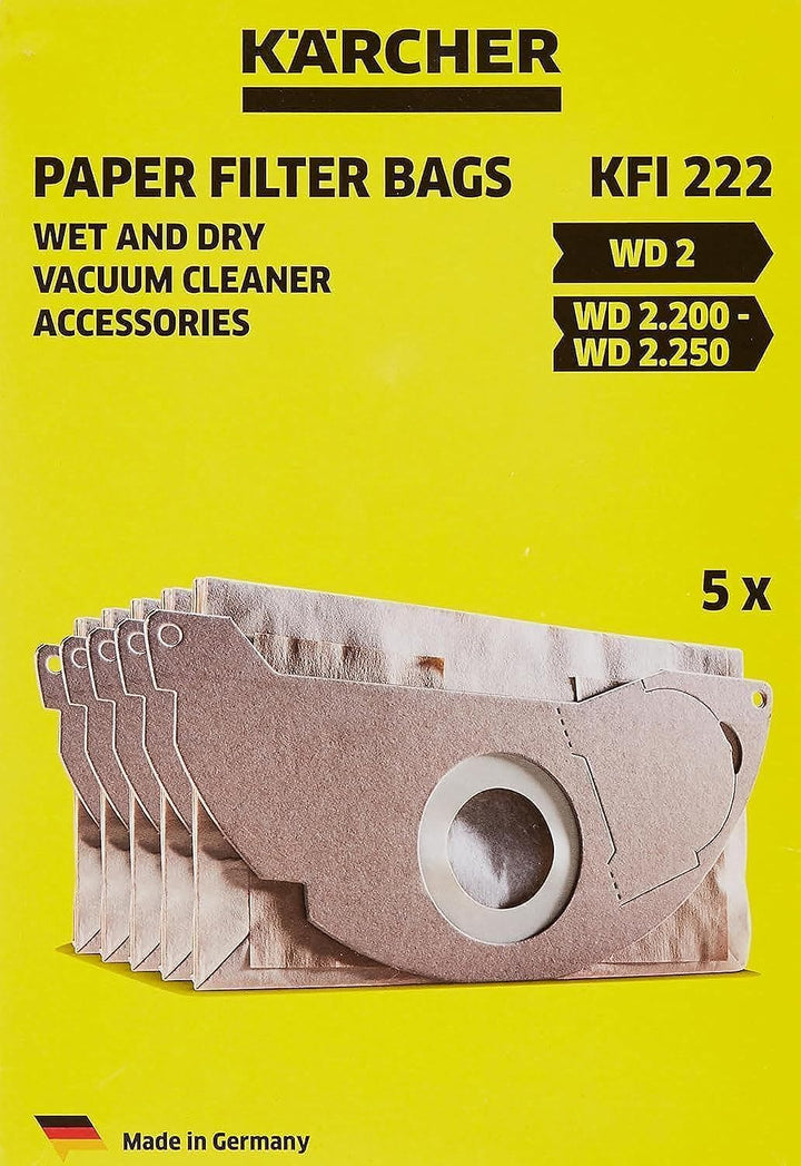 Kärcher Original Papierfilterbeutel KFI 222: 5 Stück, 2-lagig, Artikelnummer 6.904-332.0