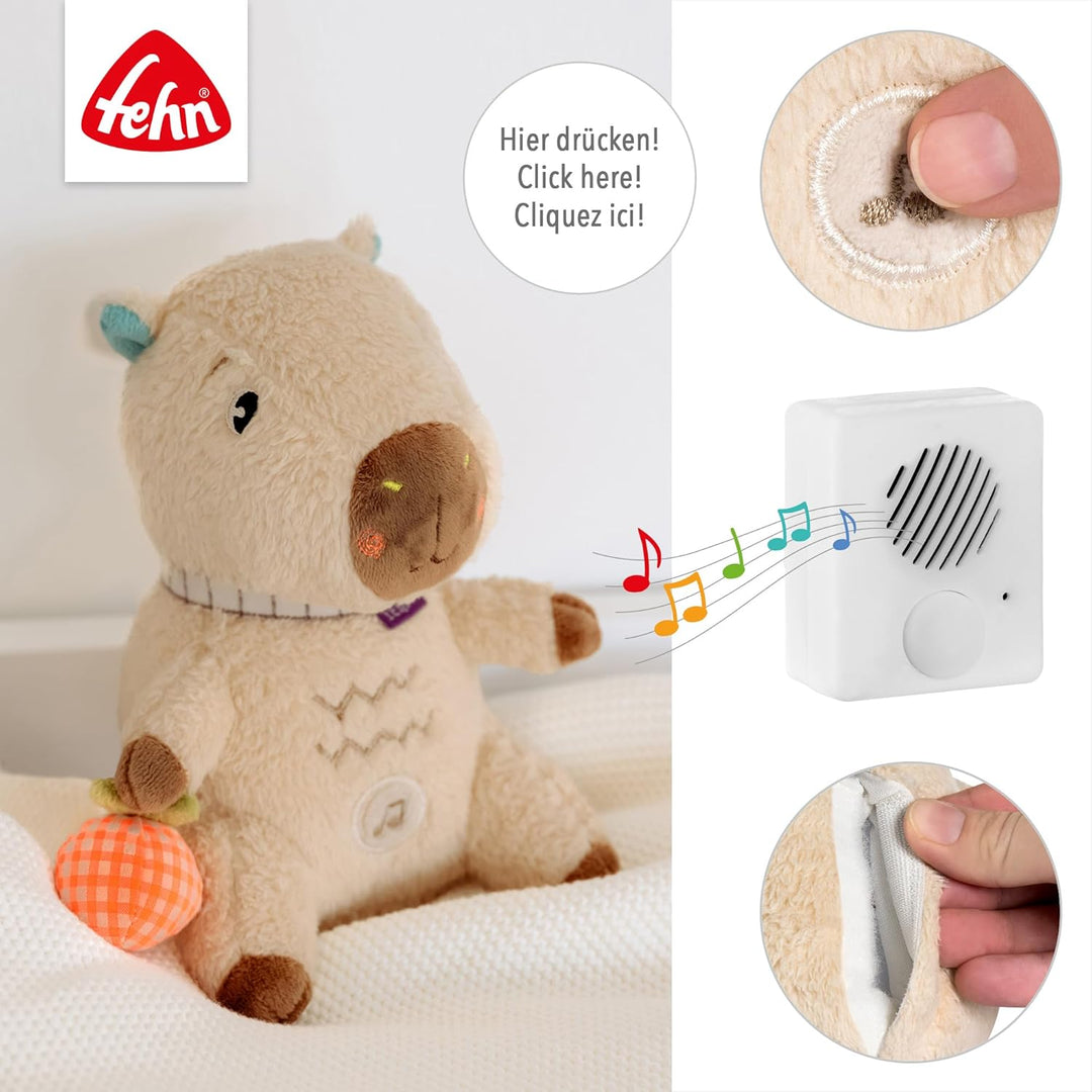 Fehn Einschlafhilfe Capybara Clara – Kuscheltier – Soundmodul & Cry-Sensor | Spieluhr mit entnehmbar