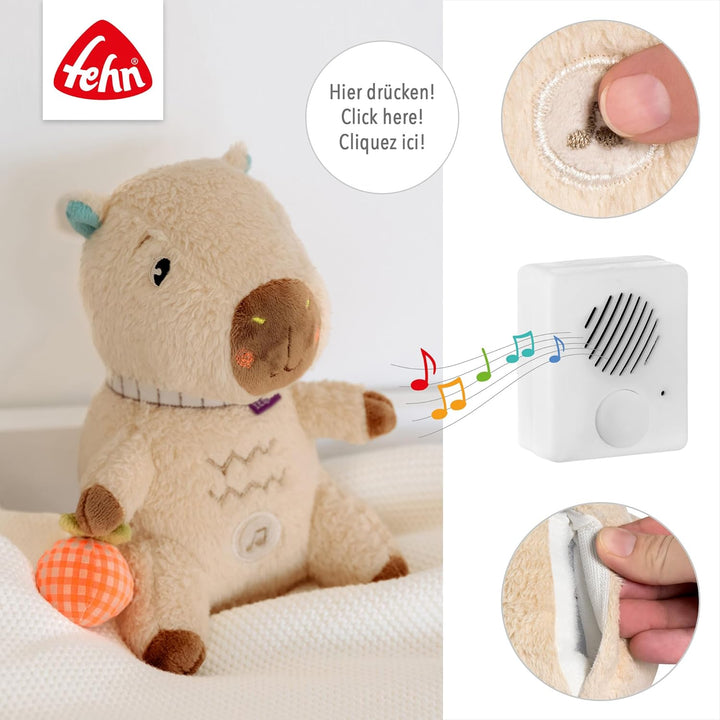 Fehn Einschlafhilfe Capybara Clara – Kuscheltier – Soundmodul & Cry-Sensor | Spieluhr mit entnehmbar