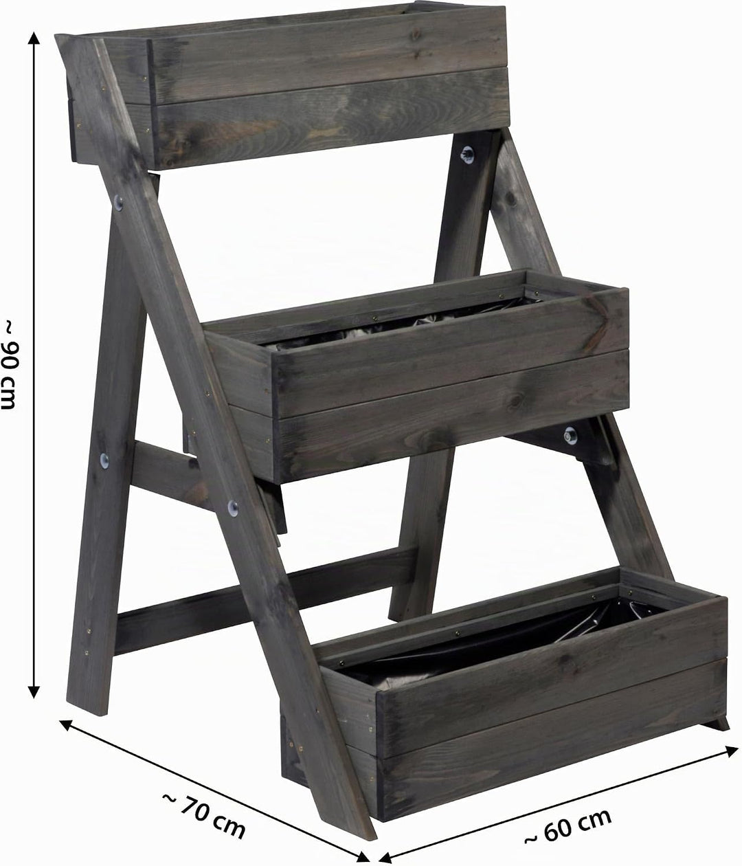 dobar® 29421FSC Dreistufige Pflanztreppe | Blumentreppe aus Massiv-Holz | Blumenbeet mit 3 Pflanzkäs