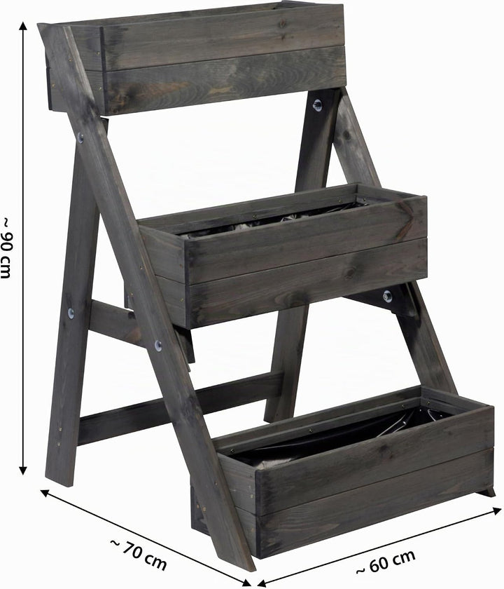 dobar® 29421FSC Dreistufige Pflanztreppe | Blumentreppe aus Massiv-Holz | Blumenbeet mit 3 Pflanzkäs