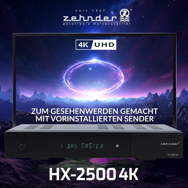 ZEHNDER HX-2500 4K Sat Receiver mit Aufnahmefunktion und HDMI, IPTV Receiver, UHD, Alphanumerisches