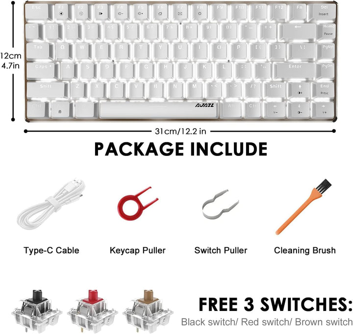 Hotswapple Gaming-Tastatur, 80% Mechanische Rote Schalter Keyboard mit weisse LED-Hintergrundbeleuch