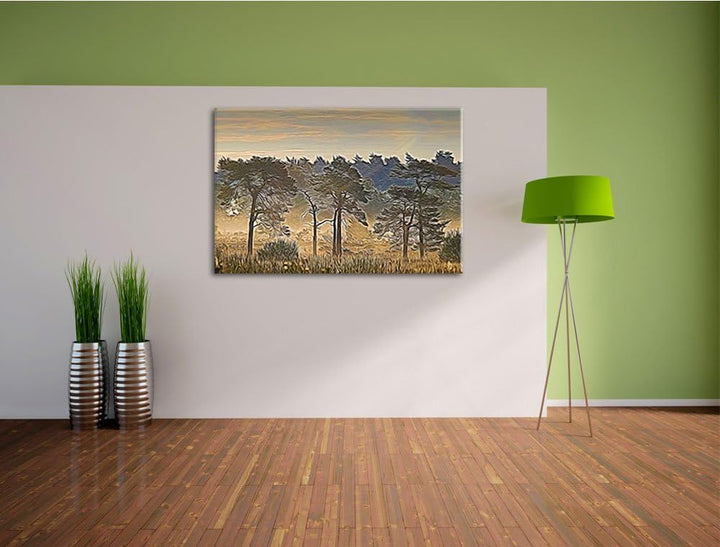 Bäume in einer Reihe abstrakt Format: 100x70 auf Leinwand, XXL riesige Bilder fertig gerahmt mit Kei