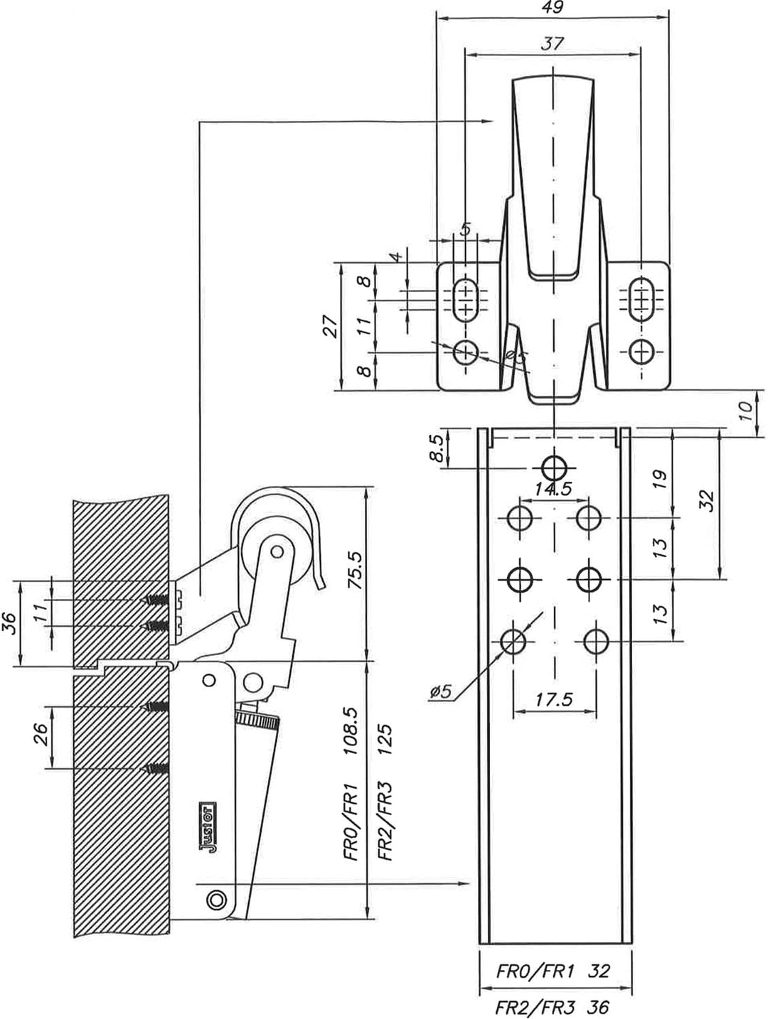 Justor FR Sanft-Türschliesser, für Türen bis 40 kg, Edelstahl FR 1, FR 1