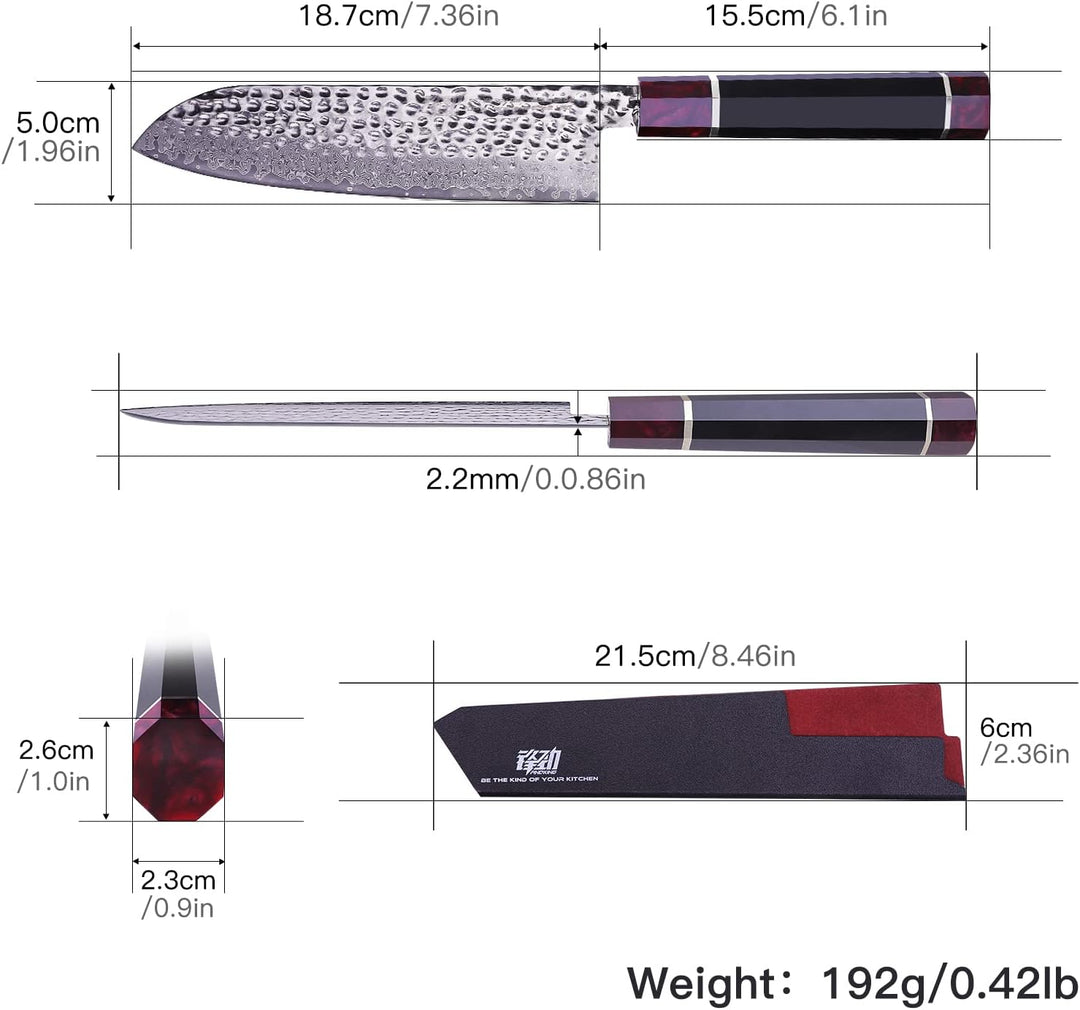 FINDKING Eternity Series Japanisches Santokumesser mit ABS Scheide, Professionelles Küchenmesser, 9C