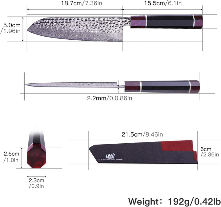 FINDKING Eternity Series Japanisches Santokumesser mit ABS Scheide, Professionelles Küchenmesser, 9C