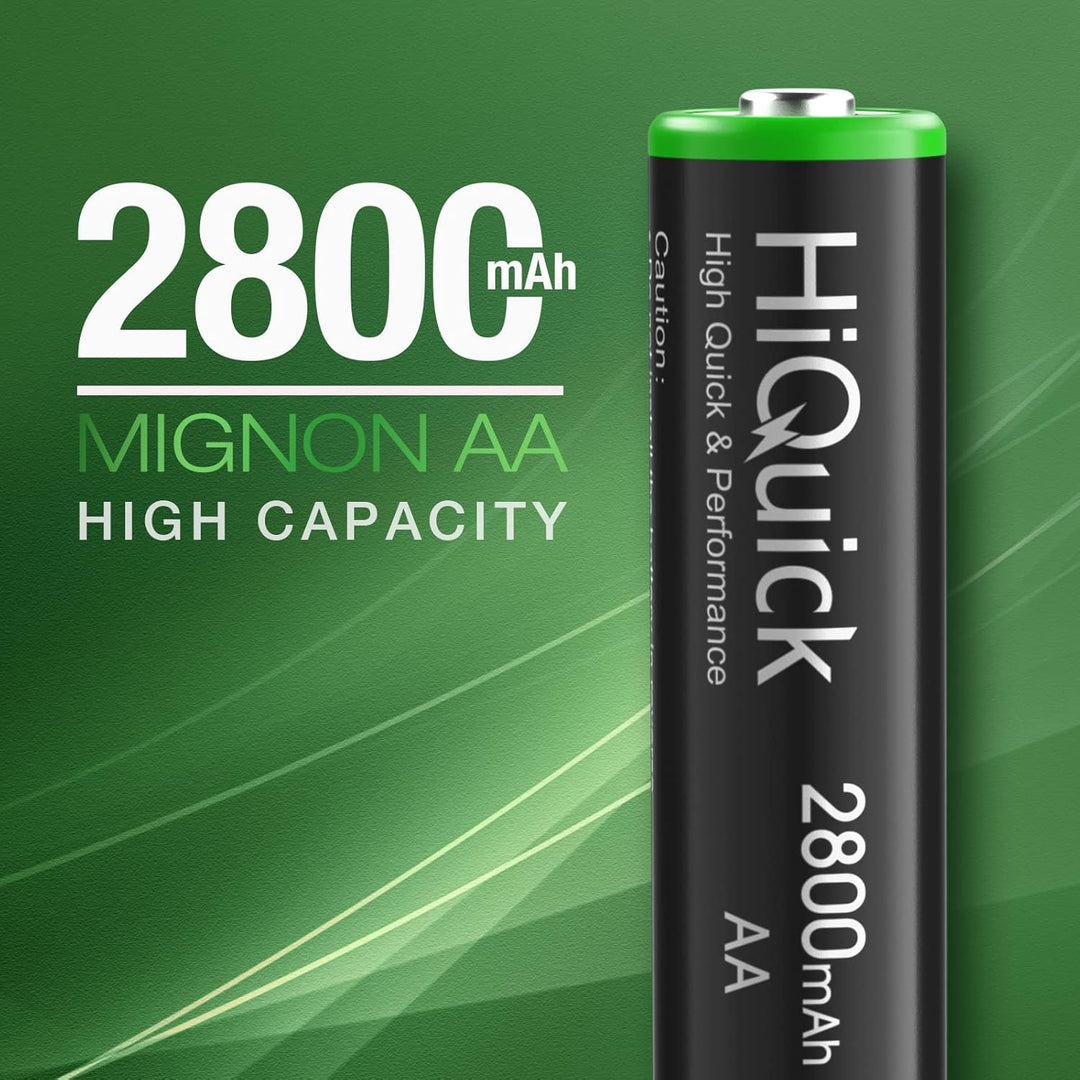 HiQuick AA Akku, NI-MH Mignon AA 2800mAh Akku, wiederaufladbare 1,2V AA batterien, 8 x Mignon AA 8 x