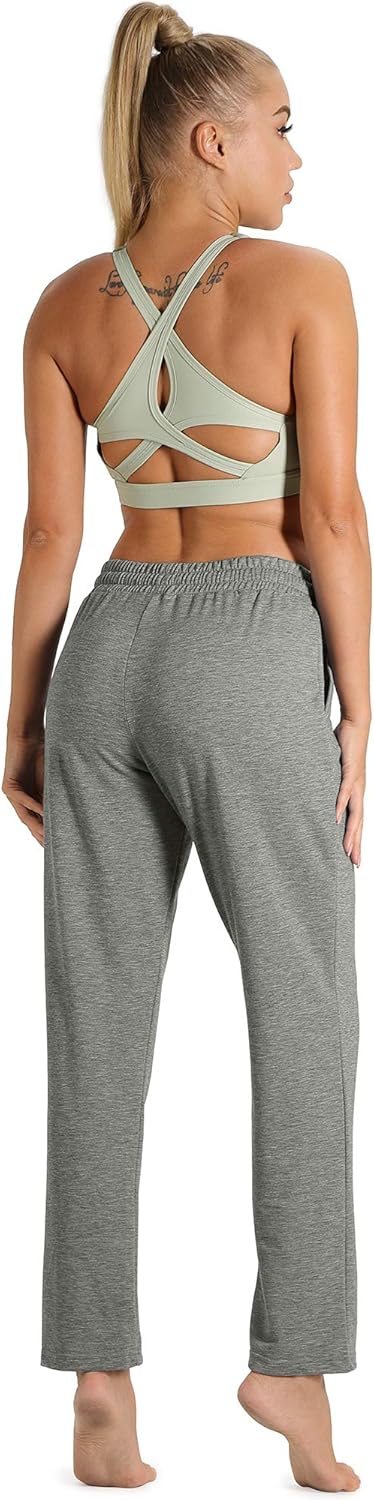 icyzone Damen Jogginghose Sweathose Lang Sporthose Freizeithose geradem Bein Hose mit Tunnelzug L Gr
