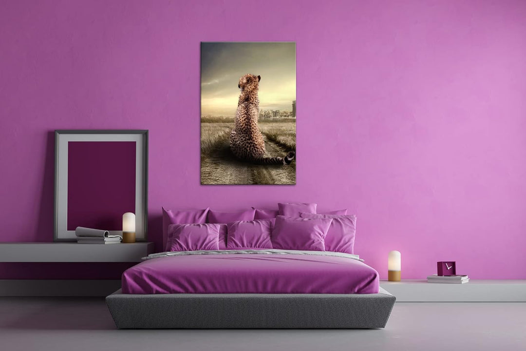 deyoli einsamer Gepard in schöner Landschaft im Format: 100x70 als Leinwandbild, Motiv fertig gerahm