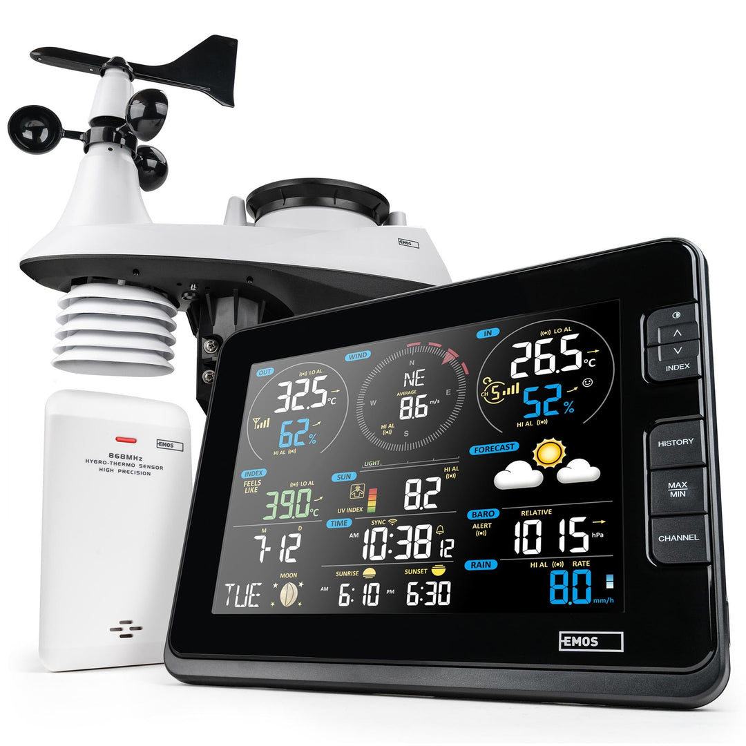 EMOS Wetterstation WLAN mit Windmesser und Regenmesser - zur Wettervorhersage, für drinnen & drausse