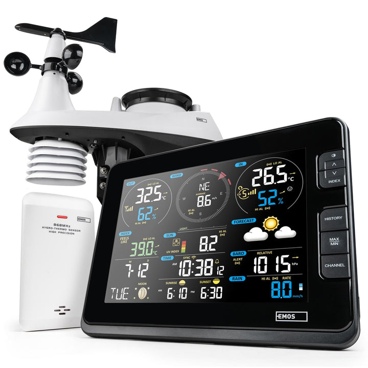 EMOS Wetterstation WLAN mit Windmesser und Regenmesser - zur Wettervorhersage, für drinnen & drausse