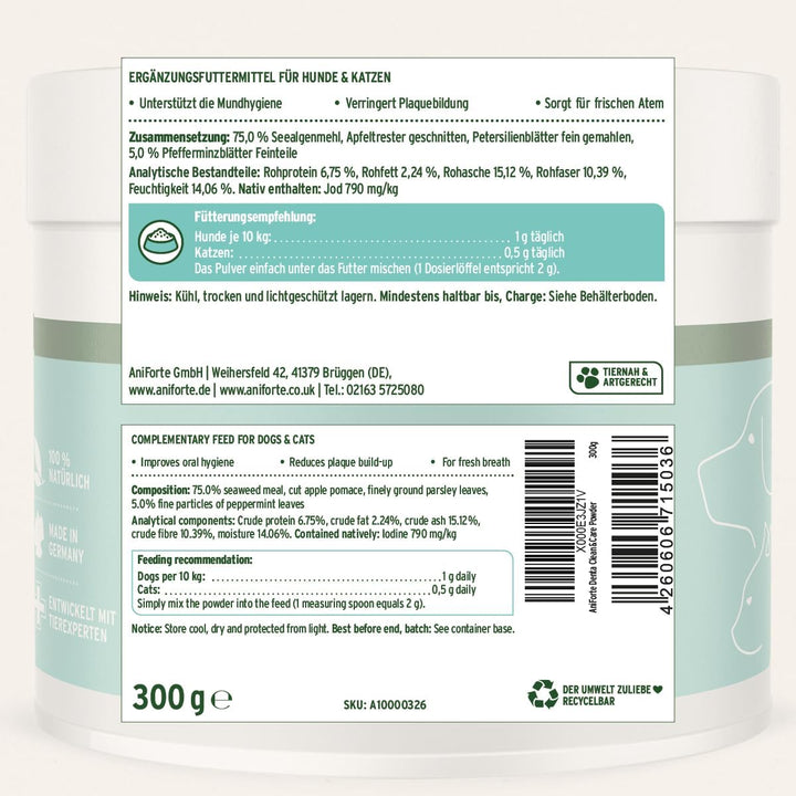 AniForte Denta Clean & Care Zahnpflege Pulver für Hunde & Katzen 300g – effektive & natürliche Zahnr