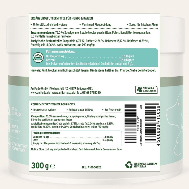 AniForte Denta Clean & Care Zahnpflege Pulver für Hunde & Katzen 300g – effektive & natürliche Zahnr