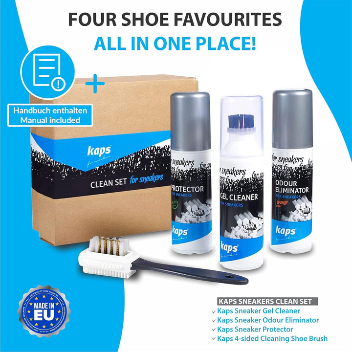 Kaps 4 Sneakers Schuhpflege Reinigungsset, Gel Sneaker Reiniger, wasserabweisendes Schuhschutz Spray