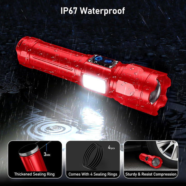 Blukar Taschenlampe LED 2 Farbtemperatur mit Hauptlicht & Seitlich COB-Licht, Aufladbar Extrem Hell