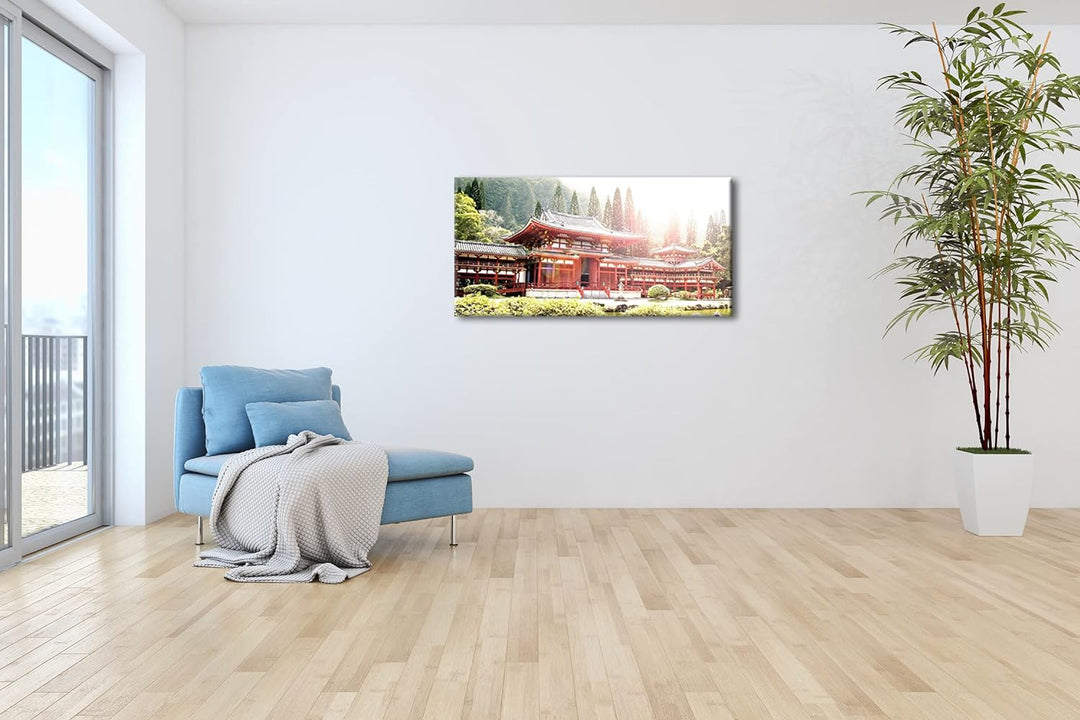 atemberaubende Tempelanlage in Asien Panorama 80x40 cm als Leinwandbild, Motiv fertig gerahmt auf Ec