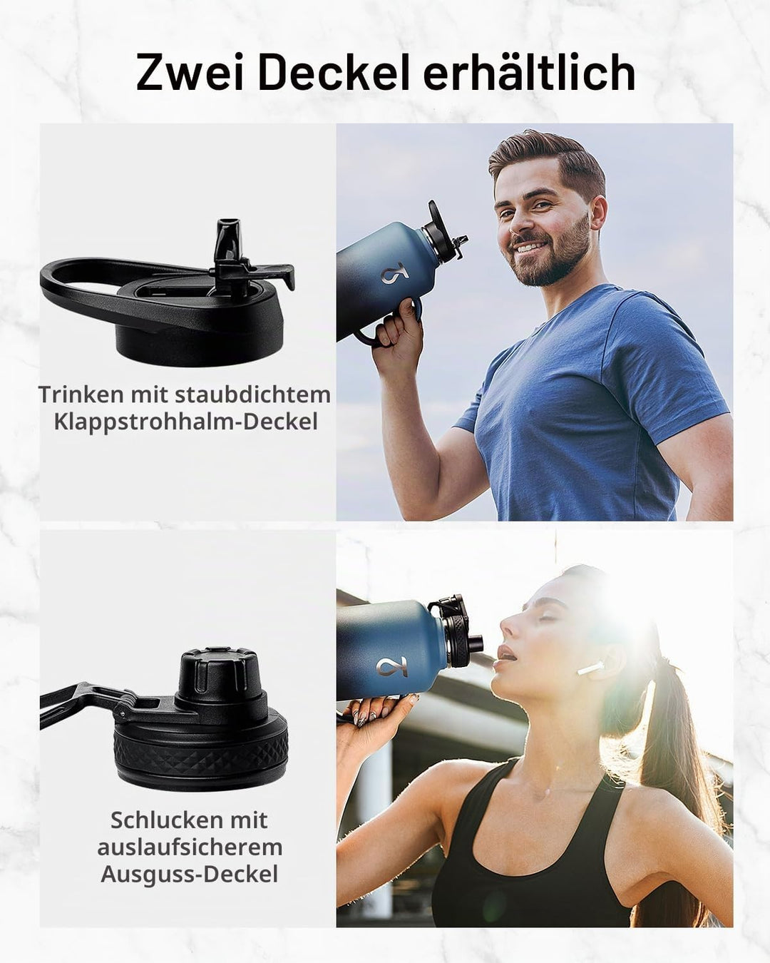 Trebo Isolierte Wasserflasche mit Griff, 1,8 l, Edelstahl, Metall, grosser Krug, Reiseflasche mit St