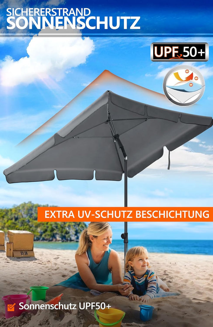 4smile Sonnenschirm Balkon SunnyShade, 200 x 125 cm, Anthrazit - UPF 50+ Sonnenschirm rechteckig als