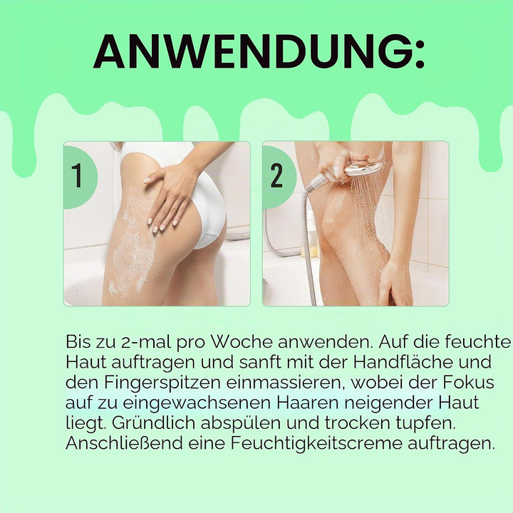 Sliick Exfoliate & Polish Body Scrub Bimsstein und Glykolsäure vor und nach dem Wachsen