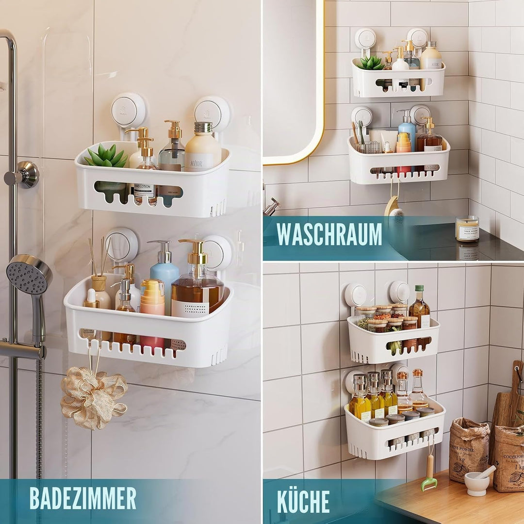 TAILI Duschablage Ohne Bohren, 2 Stück Badezimmer Regal, Duschregal Plastik Duschkörbe an der Wand M