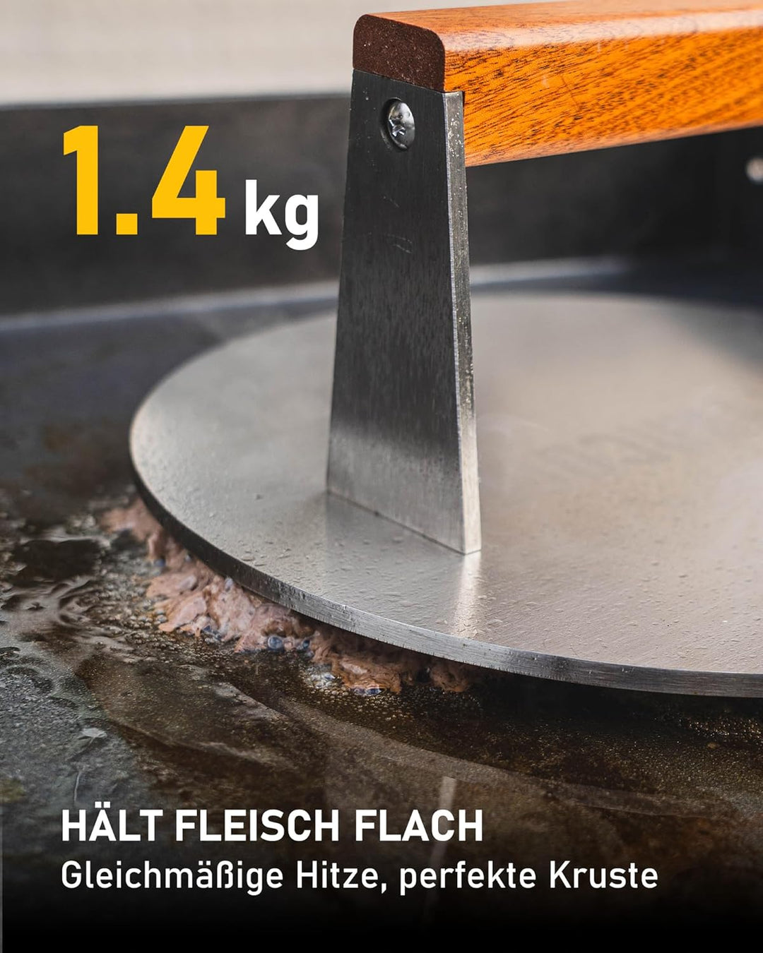 Manucode Pro-Grade 23cm Edelstahl Grillpresse – 1,8kg Hochleistungs-Burgerpresse mit Nicht verdrehba