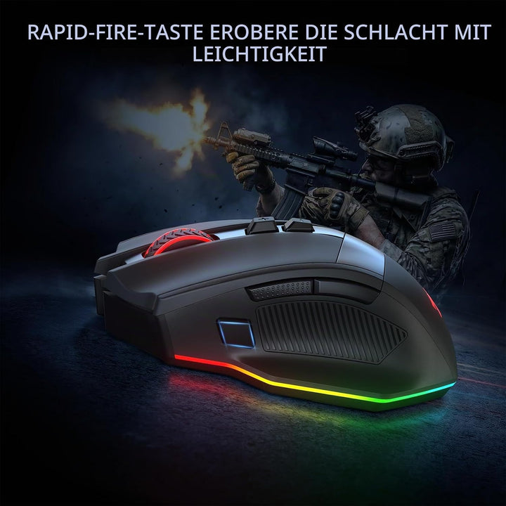 Redragon M923 PRO 3-Mode RGB Gaming Maus, Optische Ergonomische Gamer Maus mit Max 24.000 DPI, Pro P