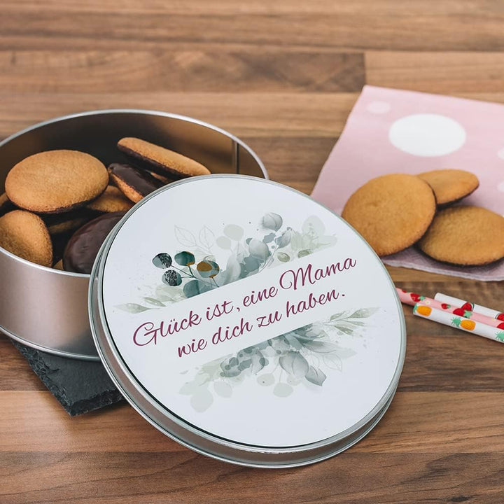 STEMPEL-FABRIK – personalisierbare runde Dose mit Name oder Wunschtext – Aquarell Motiv mit grünem B