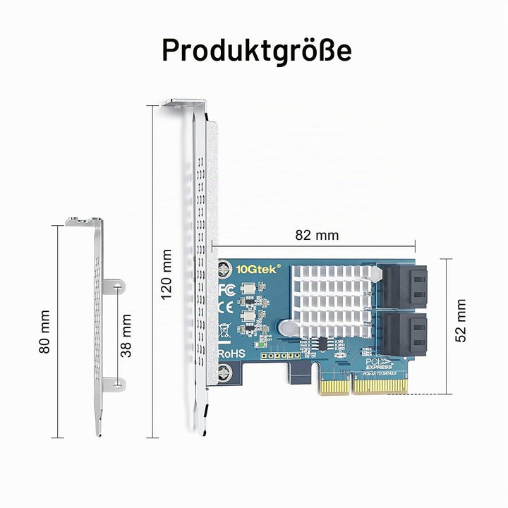 PCIe SATA X4 Card 4 Port with 4 SATA Cables and Low Profile Bracket, 6Gbps SATA3.0 Controller PCI Ex