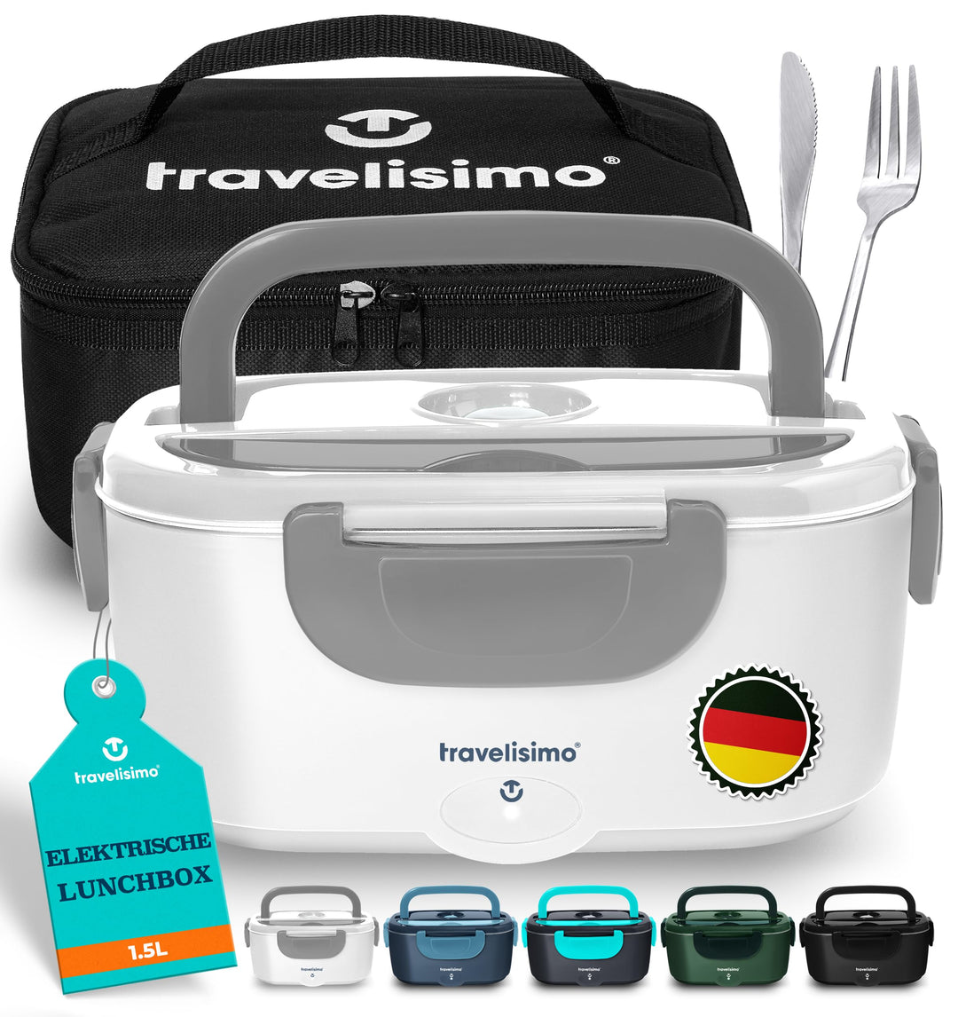 TRAVELISIMO Elektrische Lunchbox 80W Food Warmer, 1,5L Edelstahl Wärmebox Für Essen 3-in-1 Thermo Es