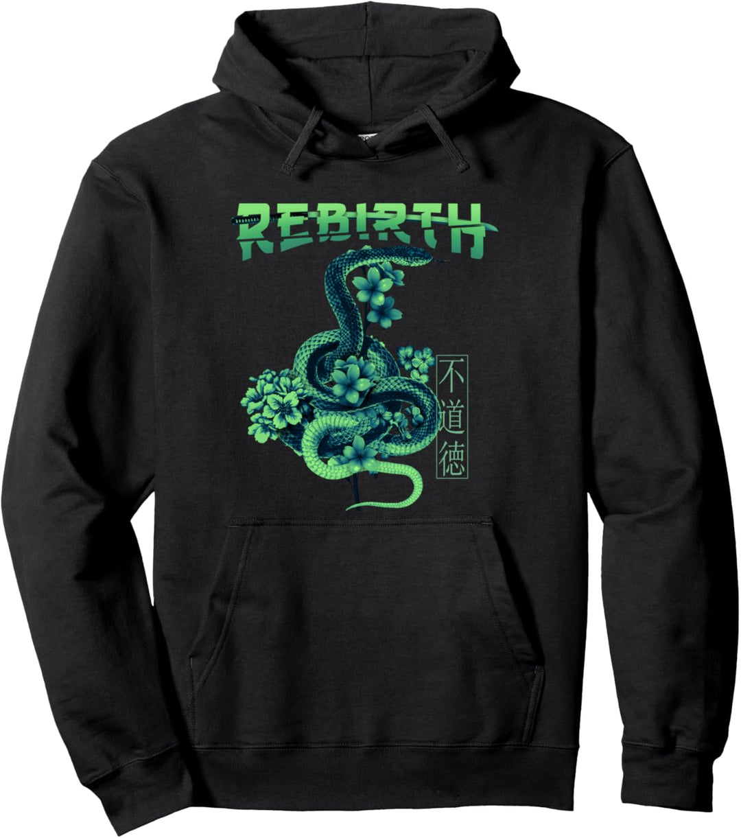 Snake Flower Rebirth - Sad Aesthetic Edgy Streetwear Pullover Hoodie