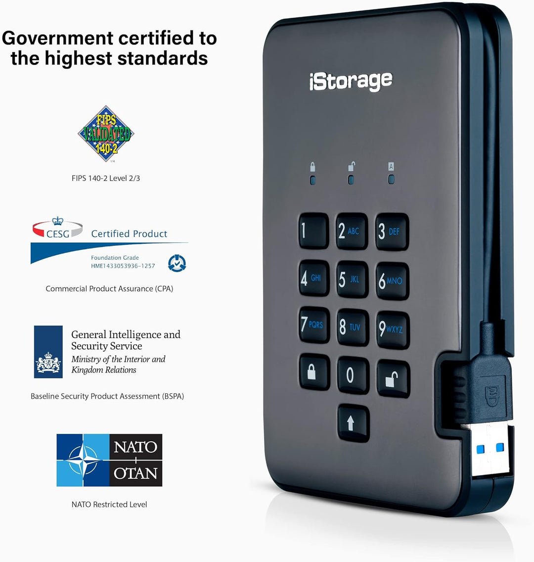 iStorage diskAshur PRO2 16TB 256-bit 1TB USB 3.1 FIPS Level 3 zertifiziert, sichere verschlüsselte F