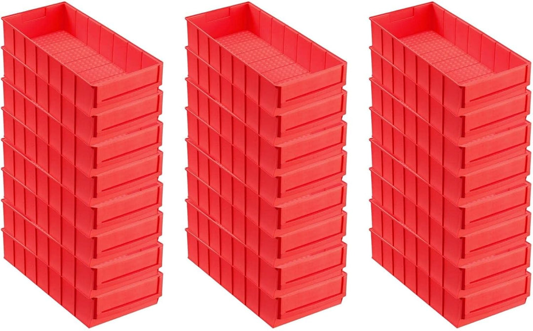 SuperSparSet 24x Rote Industriebox 400 B | HxBxT 8,1x18,3x40cm | 4,7 Liter | Sichtlagerkasten, Sorti