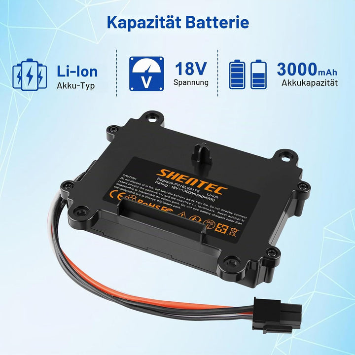 Shentec 18V 3000mAH Li-ion Akku kompatibel mit Bosch Indego 350, 400, M 700, M+ 700, S+ 350, S+ 400