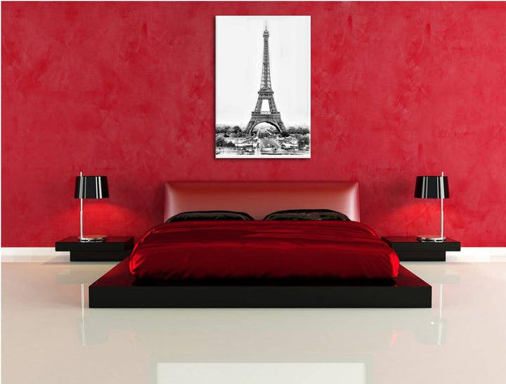 Pixxprint gigantischer Eifelturm / 100x70cm Leinwandbild bespannt auf Holzrahmen/Wandbild Kunstdruck