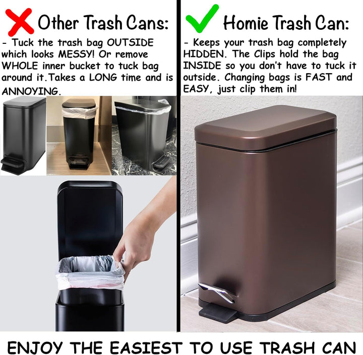 Homie Soft Close, rechteckiger Abfalleimer 5L mit Anti-Bag Slip Liner und Deckel, Verwendung als Min