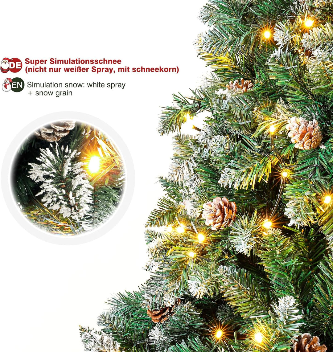 Yorbay künstlicher Weihnachtsbaum mit Beleuchtung weiss Schnee LED Tannenbaum für Weihnachten-Dekora