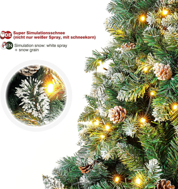 Yorbay künstlicher Weihnachtsbaum mit Beleuchtung weiss Schnee LED Tannenbaum für Weihnachten-Dekora