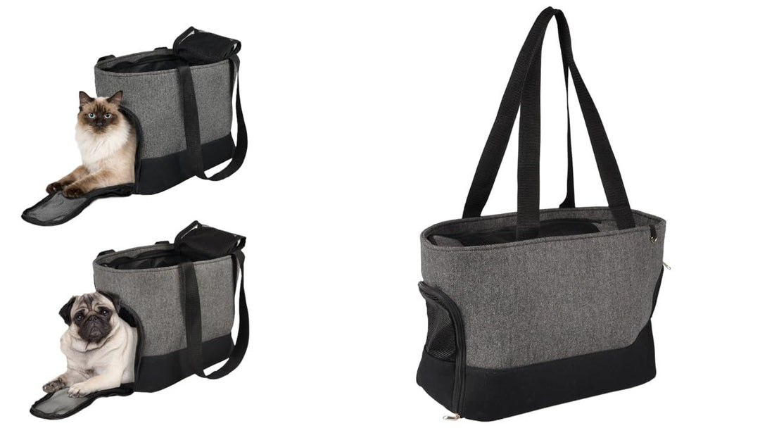 Hundetasche - Tragetasche Brigitta Grau – 47x21x30cm – Textil – Reissverschlüsse vorn/Oben/hinten –