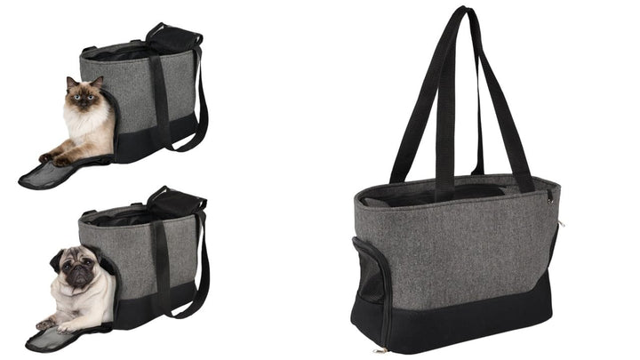 Hundetasche - Tragetasche Brigitta Grau – 47x21x30cm – Textil – Reissverschlüsse vorn/Oben/hinten –