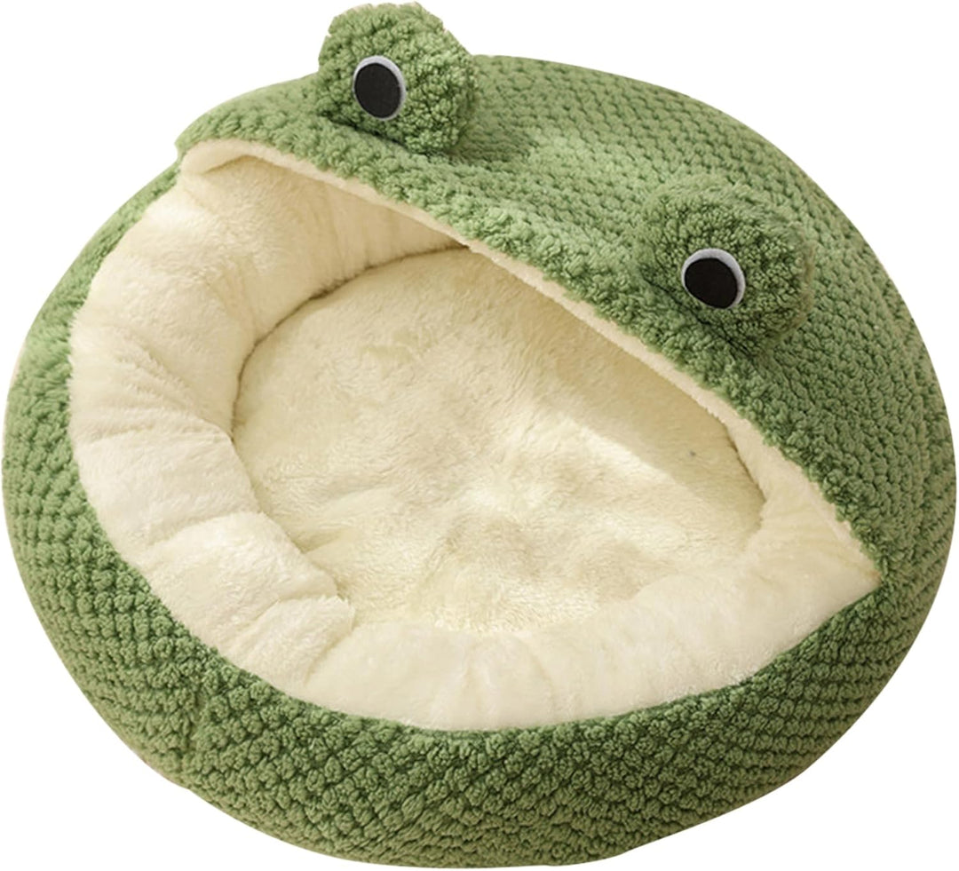 Katzenbett Frosch lang Plüsch Winter Herbst Thermo süsses Cartoon-Haustierbett Abnehmbarer Einsatz w